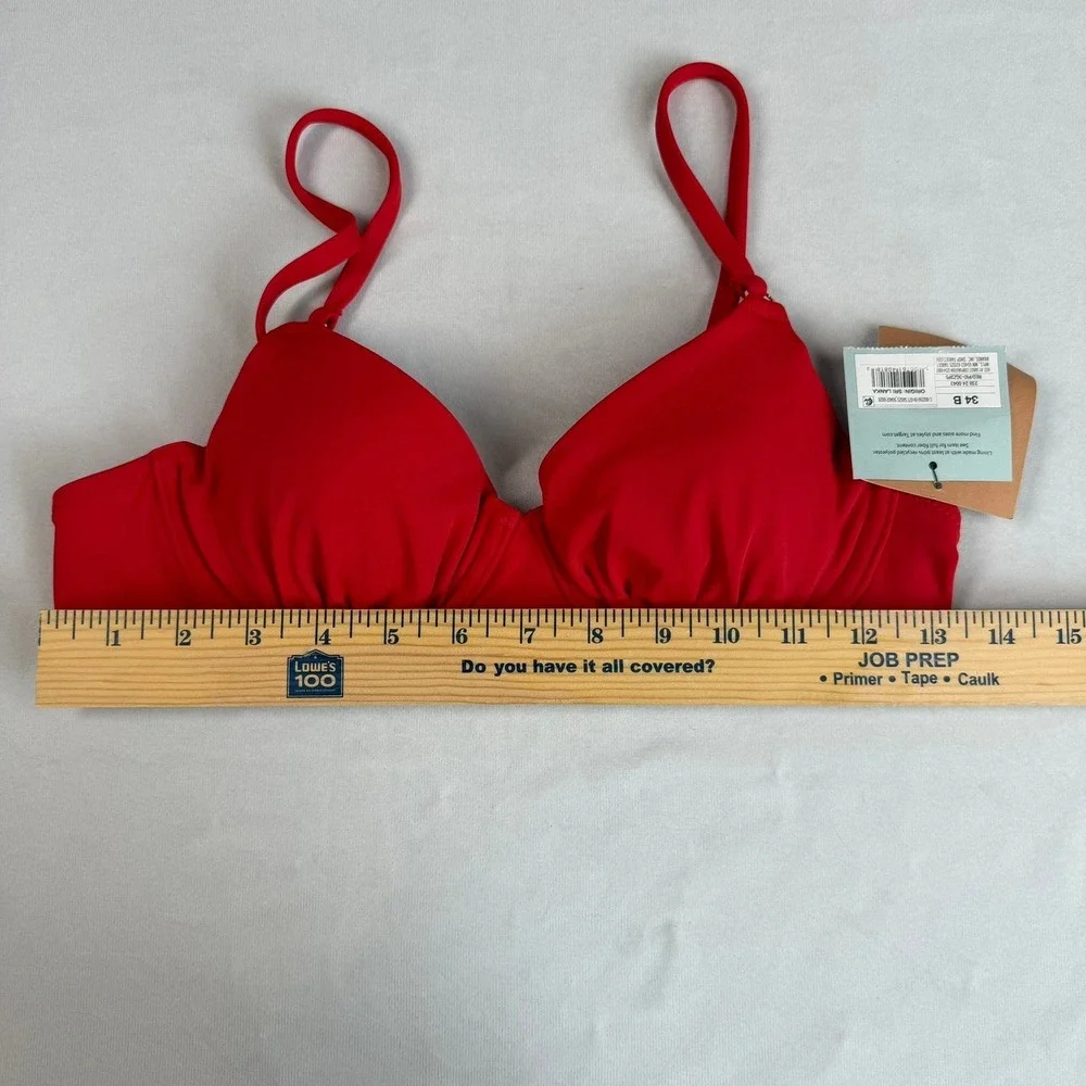 Shade & Shore Women's Bikini Top 34B Red Underwire Balconette Padded Inserts